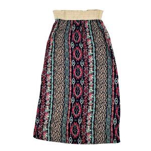 Just Be Womens Boho Print Crochet Elastic Waist Pull On Side Slit Maxi Skirt M